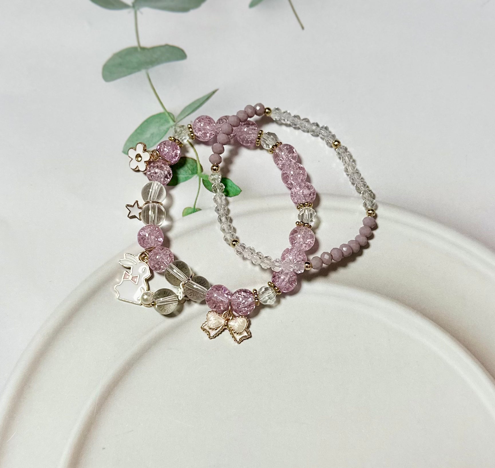 Crystal Beads Bunny Pendant Bracelet