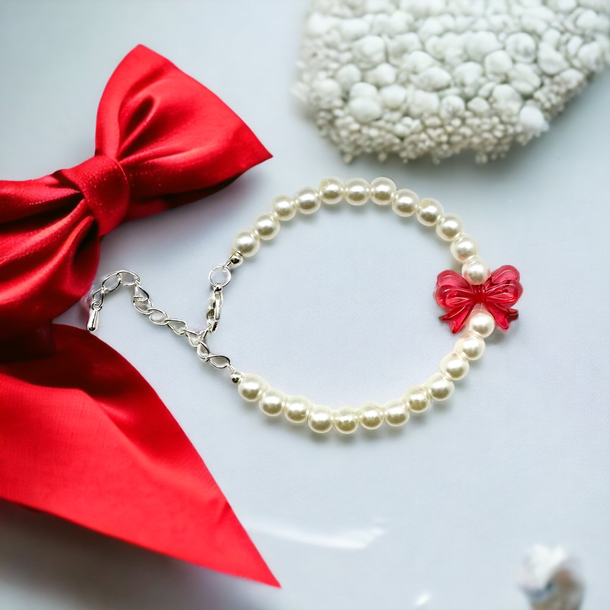 Pearl Bracelet with Acrylic Ribbon Beads