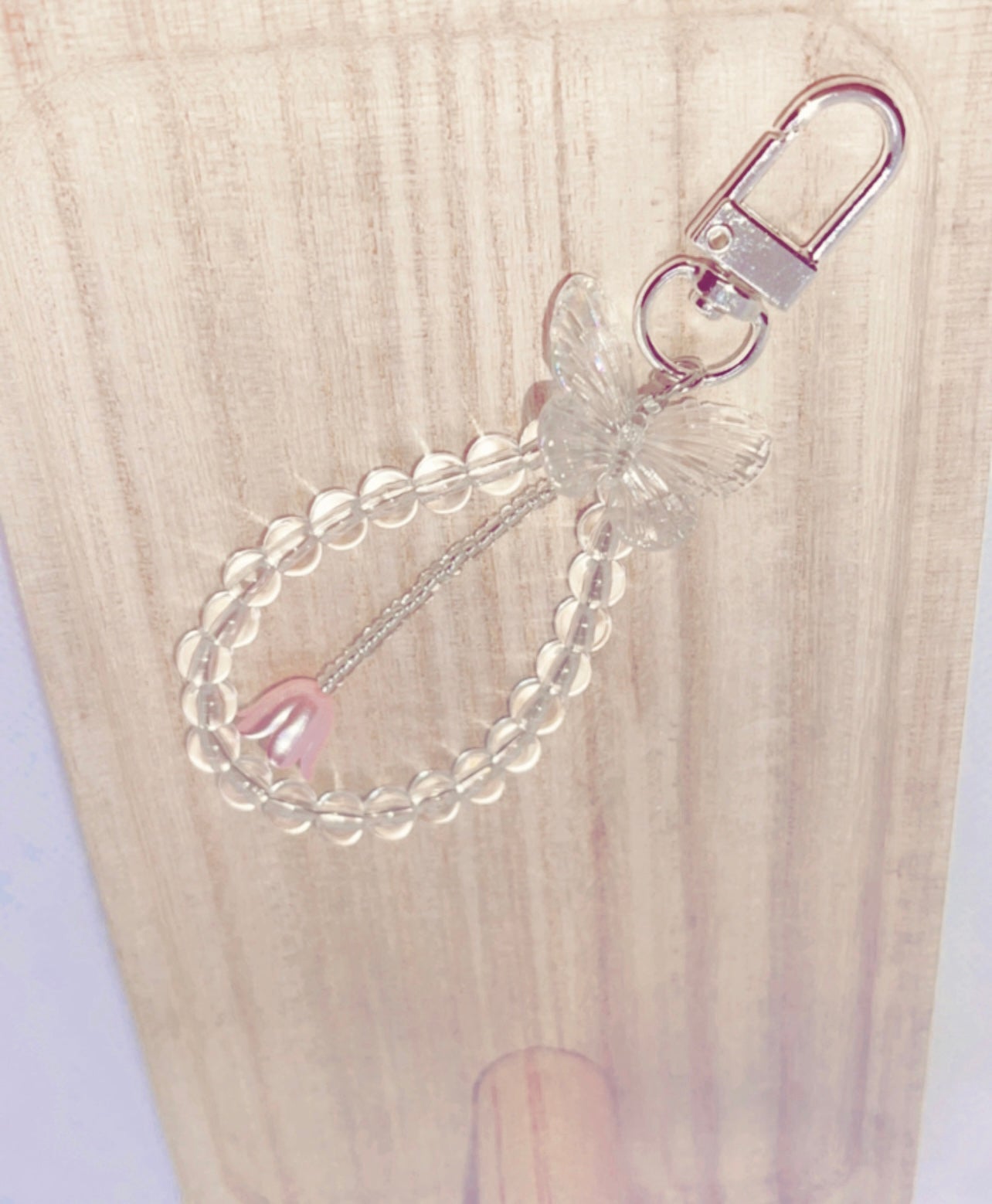 Clear Crystal Beaded Butterfly Keychain