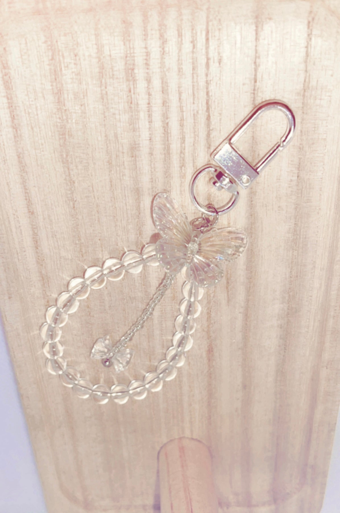 Clear Crystal Beaded Butterfly Keychain