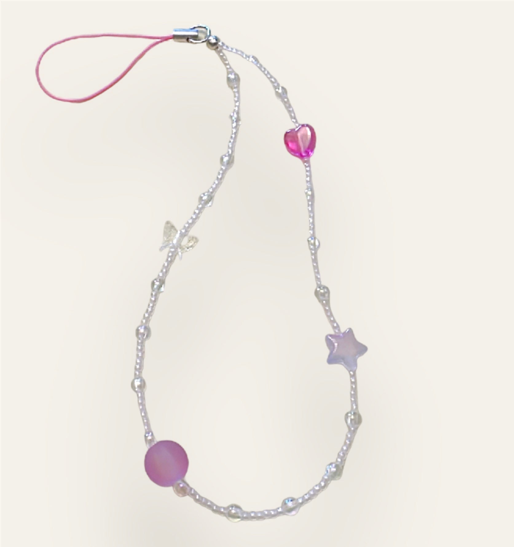 Beaded Heart & Butterfly Phone Charm