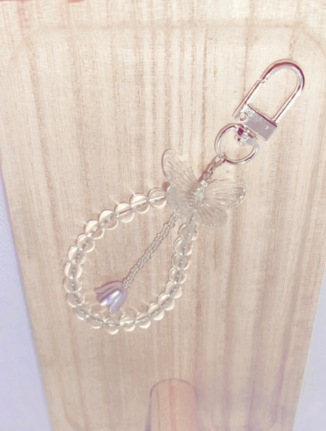Clear Crystal Beaded Butterfly Keychain