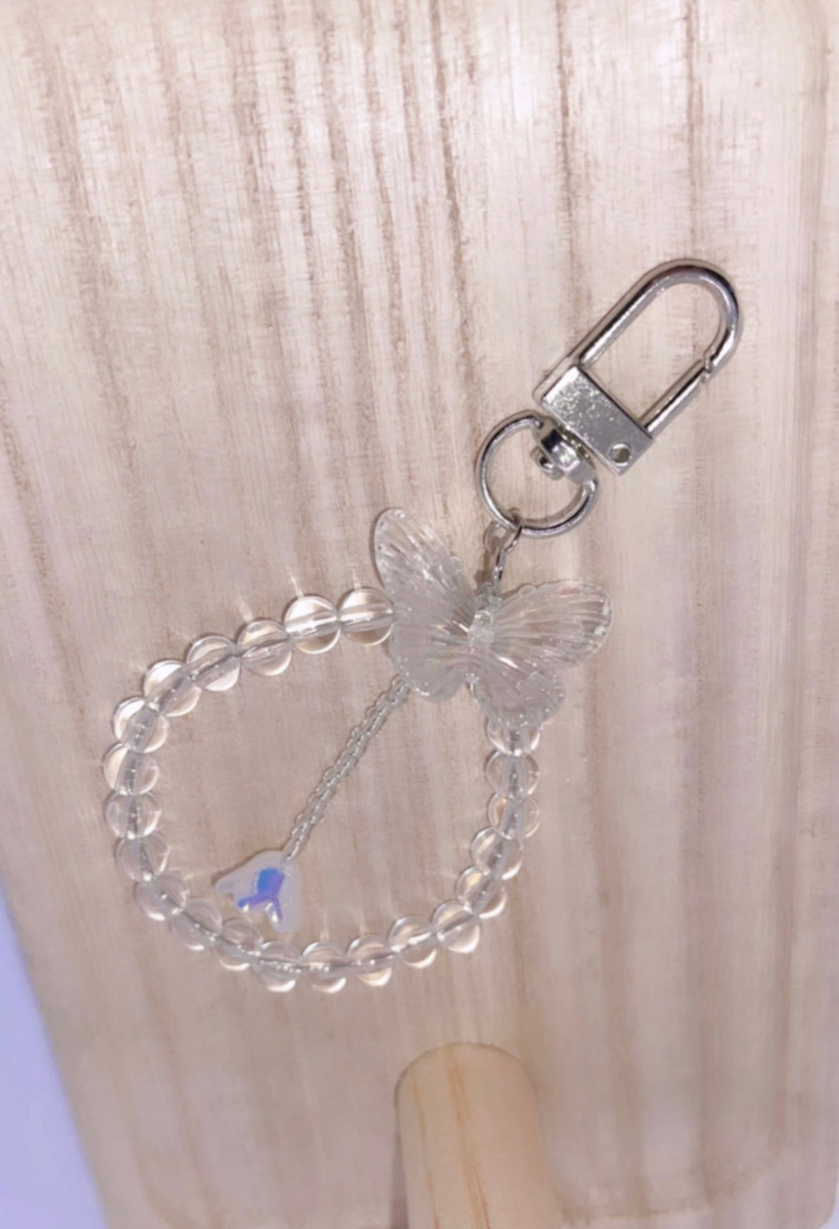 Clear Crystal Beaded Butterfly Keychain