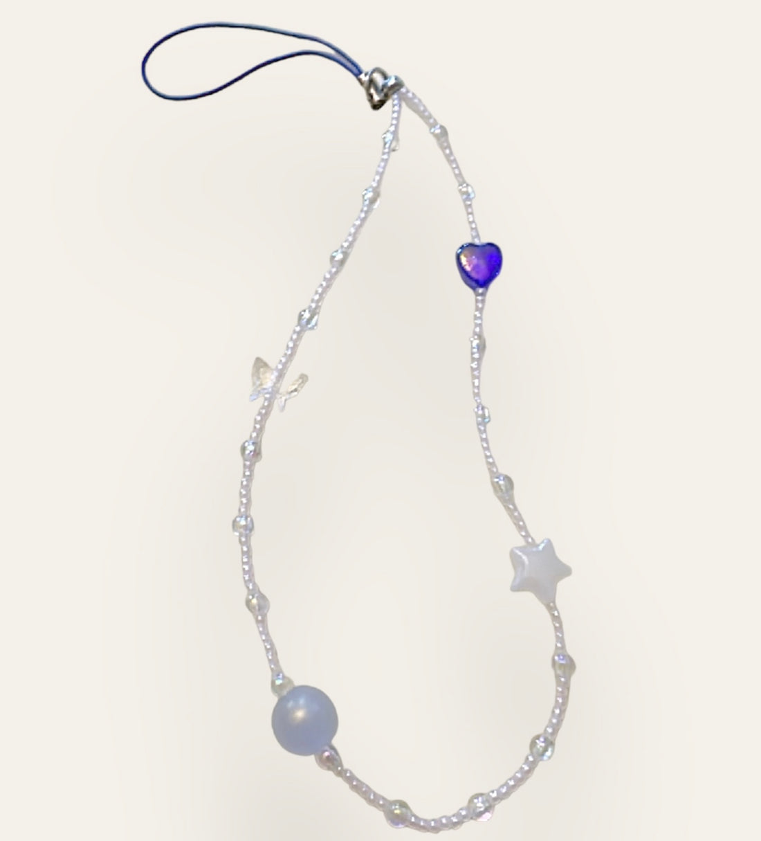 Beaded Heart & Butterfly Phone Charm