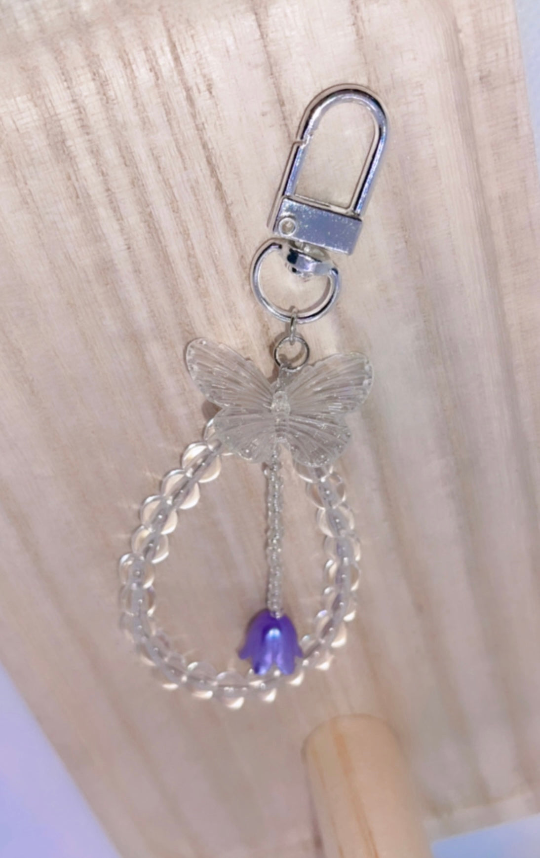 Clear Crystal Beaded Butterfly Keychain