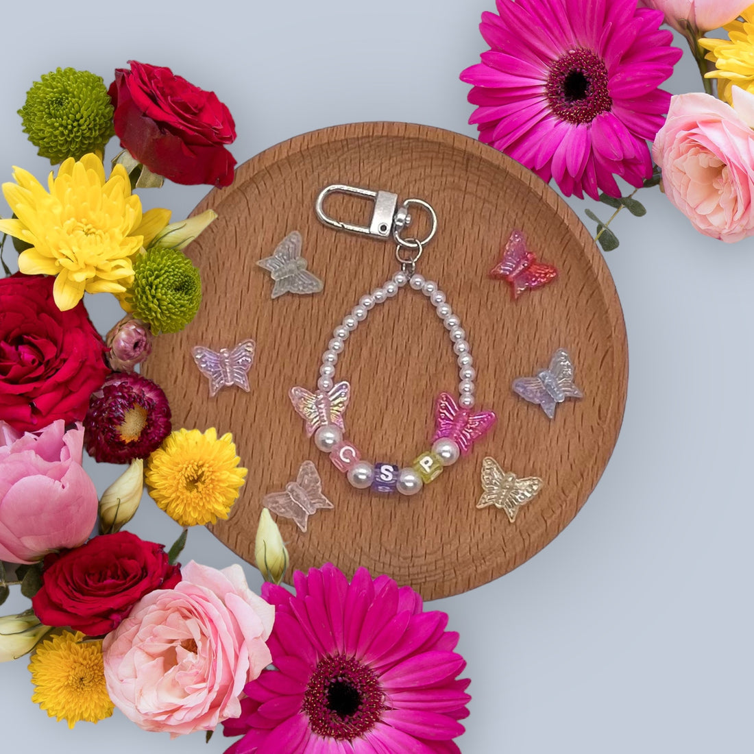 keychain accessories, keychain airtag, keychain alarm, keychain amazon, keychain app, keychain apple, keychain attachment, Customisable Butterfly Beaded Keychain