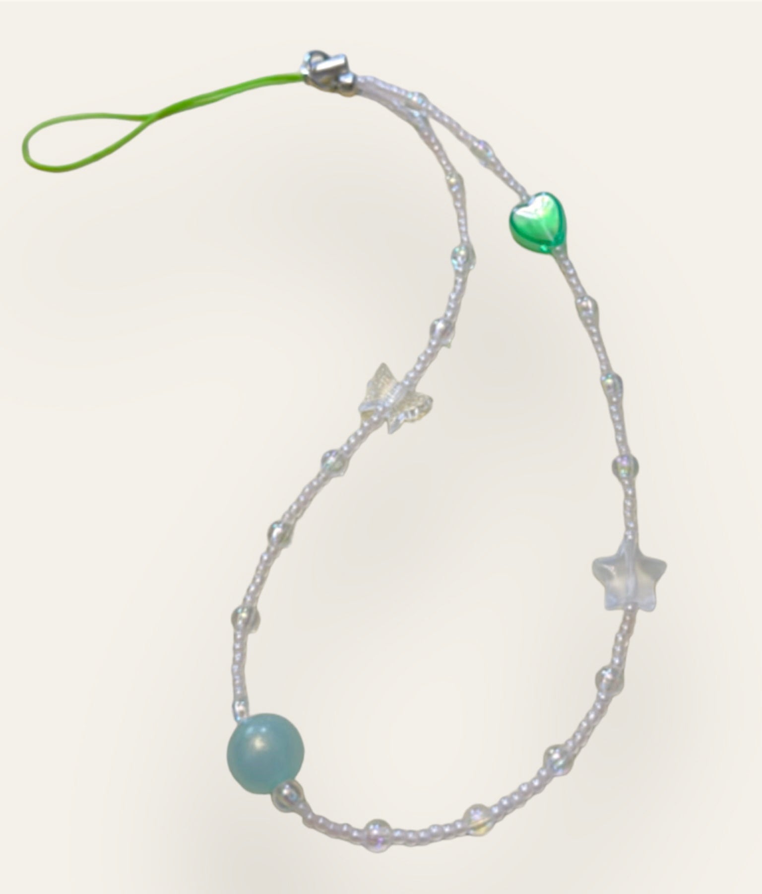 Beaded Heart & Butterfly Phone Charm
