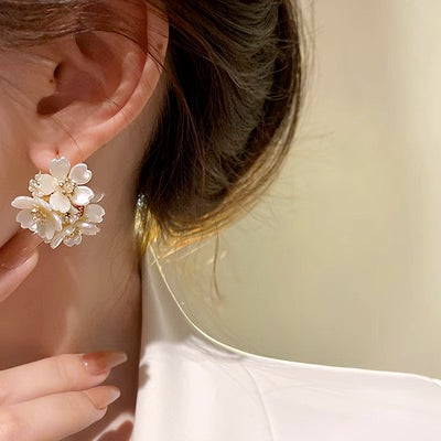 Flower Pearl Earring Front-back Pearl stud earrings