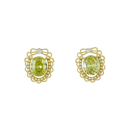 Green French Earrings Green Crystal