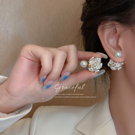 Flower Pearl Earring Front-back Pearl stud earrings