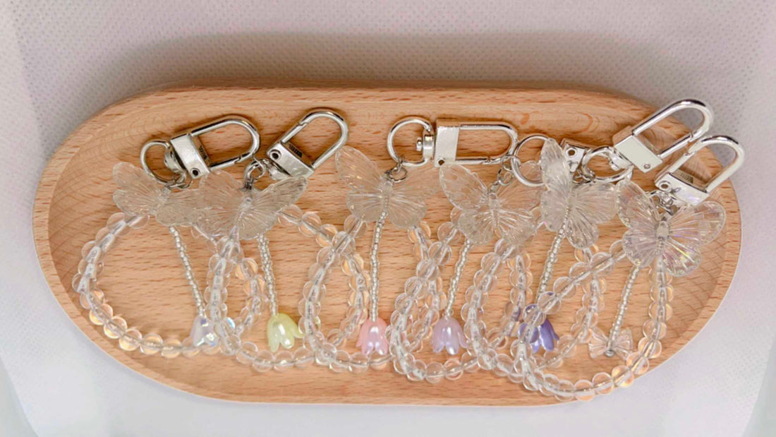 Clear Crystal Beaded Butterfly Keychain