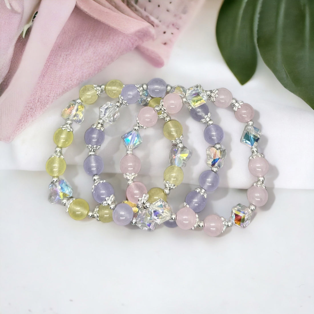 Crystal Beads Clear Shiny Butterfly Shaped Beads Handmade Bracelet