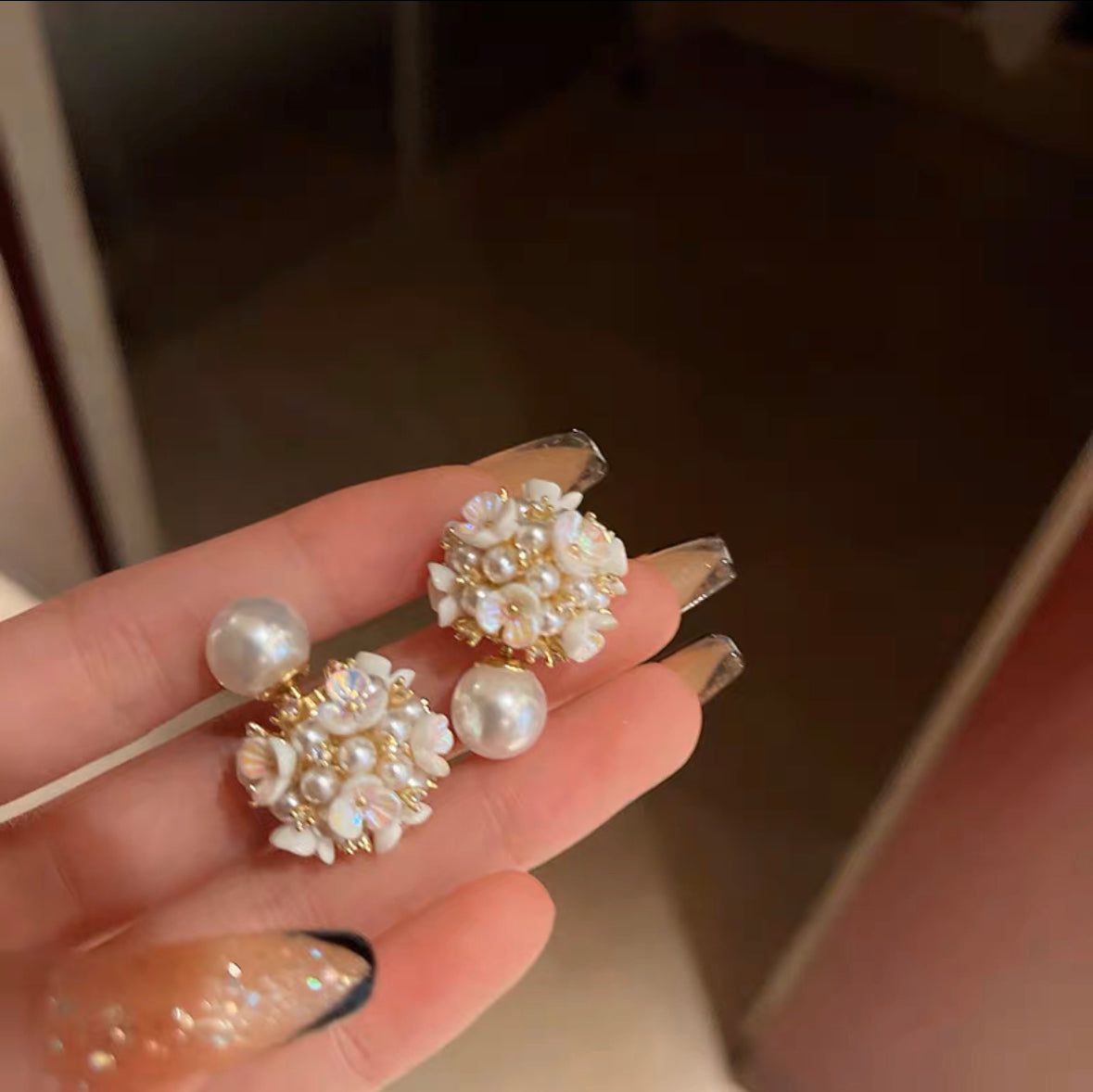 Flower Pearl Earring Front-back Pearl stud earrings