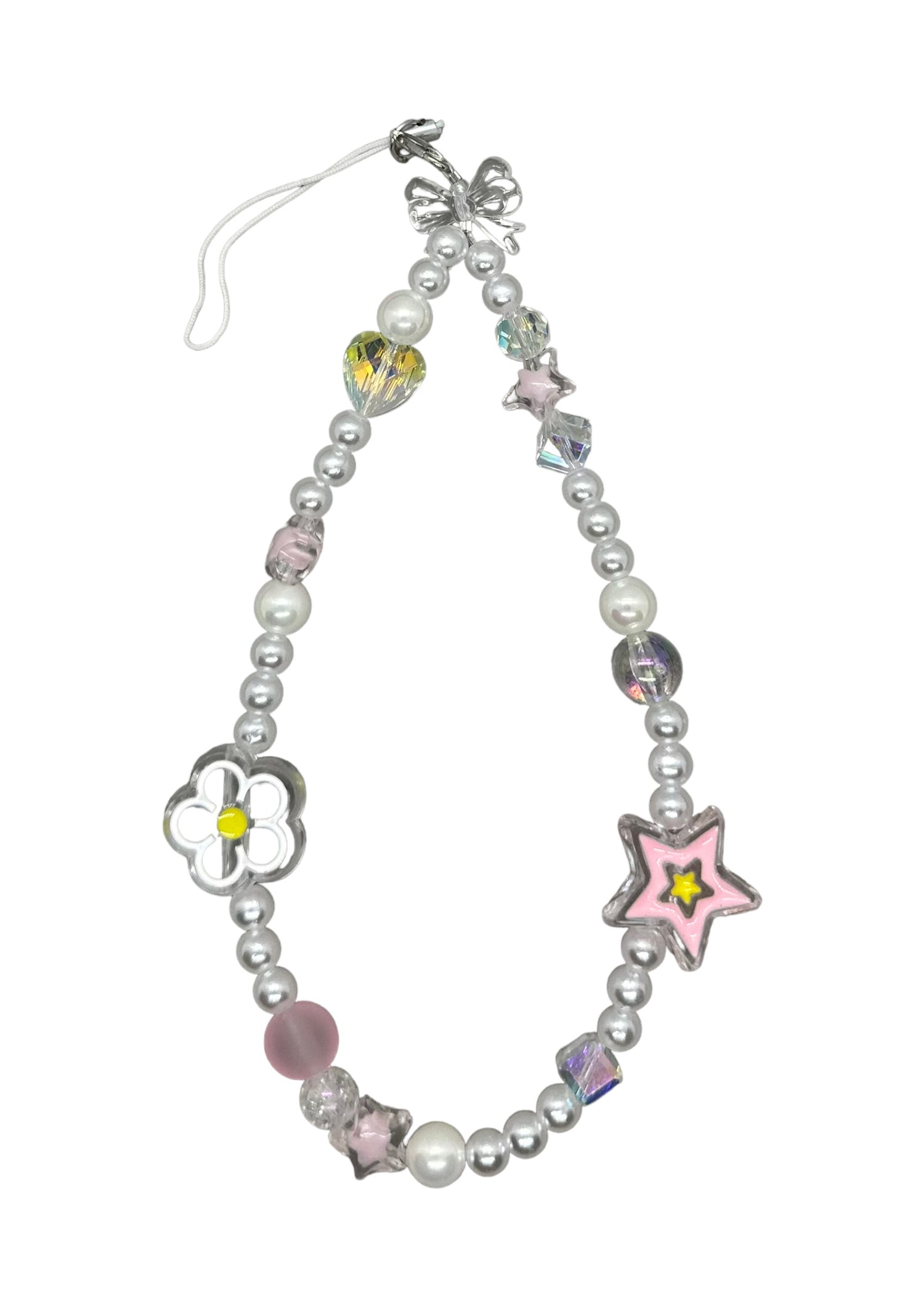 Floral &amp; Star White Pearl Phone Charm