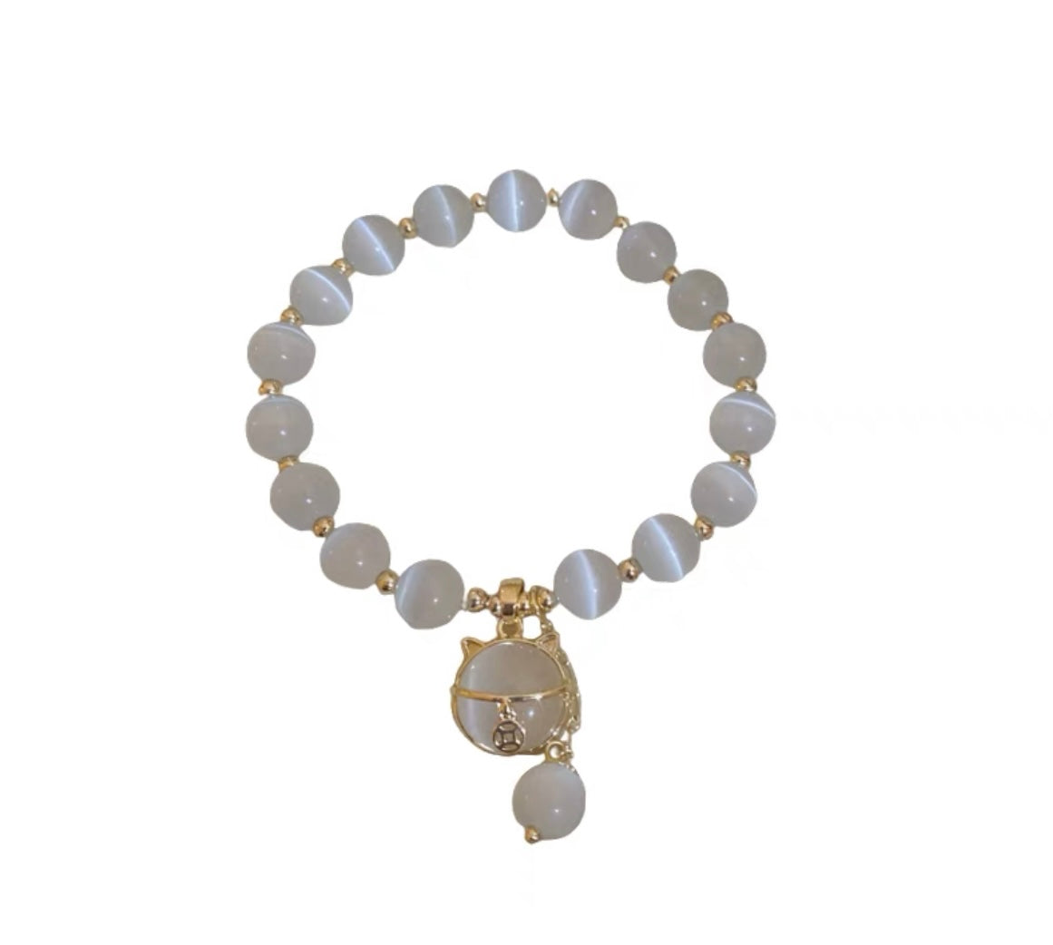 Opal Stone Bracelet, Lucky Cat Beaded Bracelet